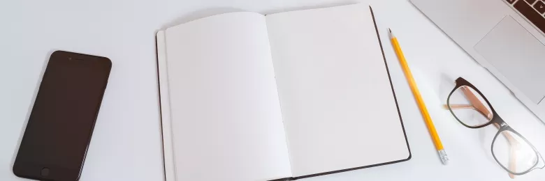 Clean desk with notebook