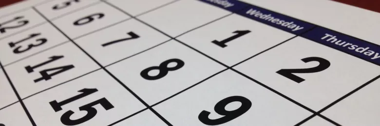 Calendar showing days of the week