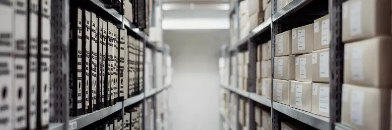 Warehouse with shelves filled with boxes