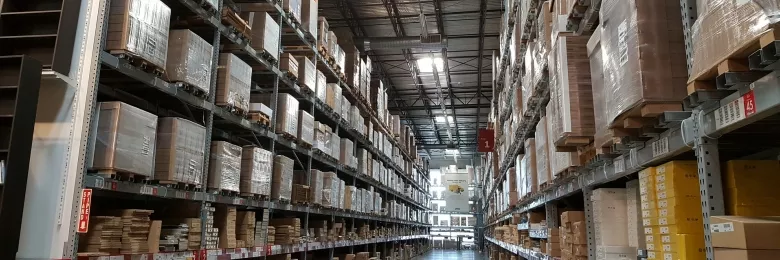 Boxes sitting in a warehouse